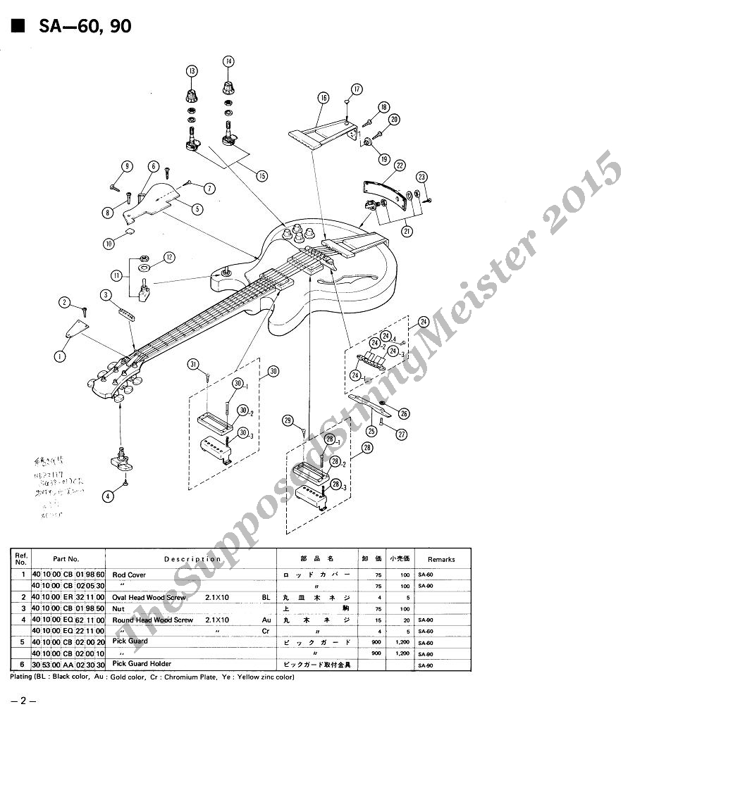 Electric Guitar SA-60-75-90 Parts List - Page 2