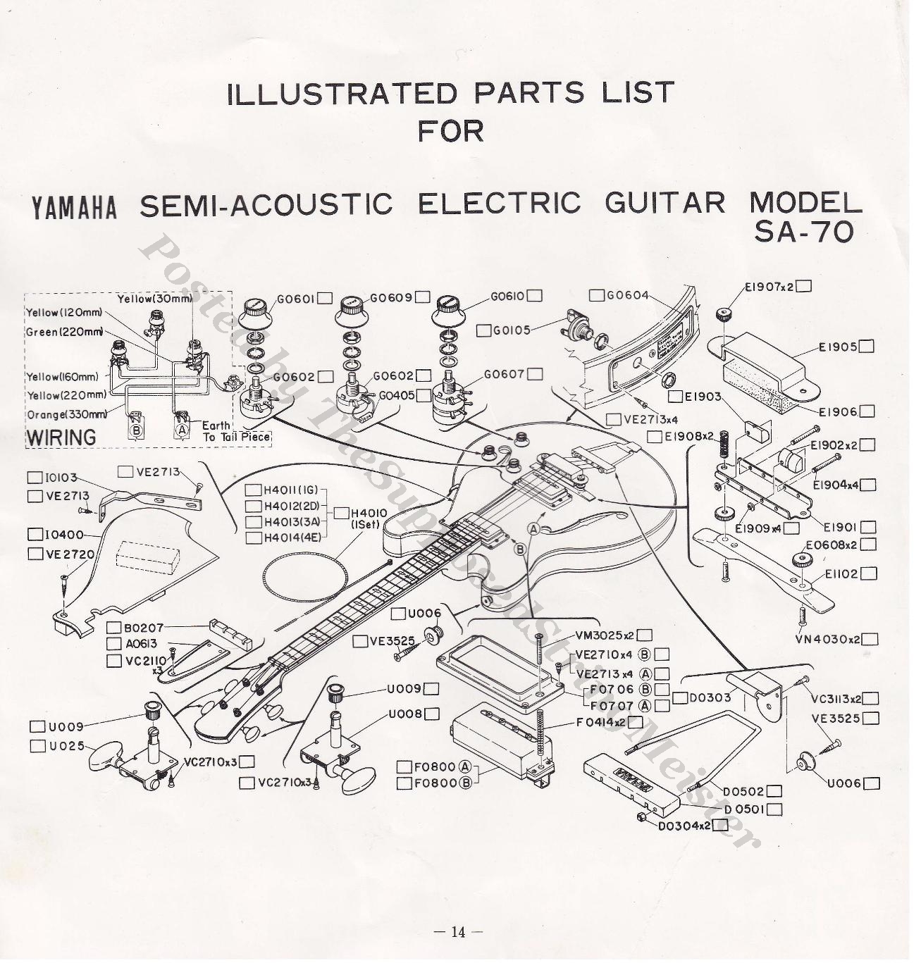 SA-70 (Yamaha Guitar Booklet Page 14 - Illustrated Parts List) Full